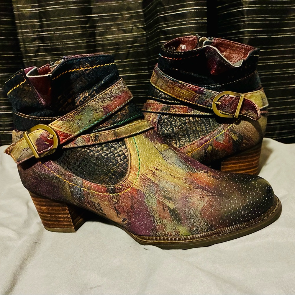 Multicolor Ankle Boots with Buckle Straps